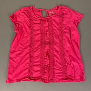 Terra &‎ Sky Tunic Top Women's 1X Fuchsia Burst Short Sleeve Lace Trim Shirt